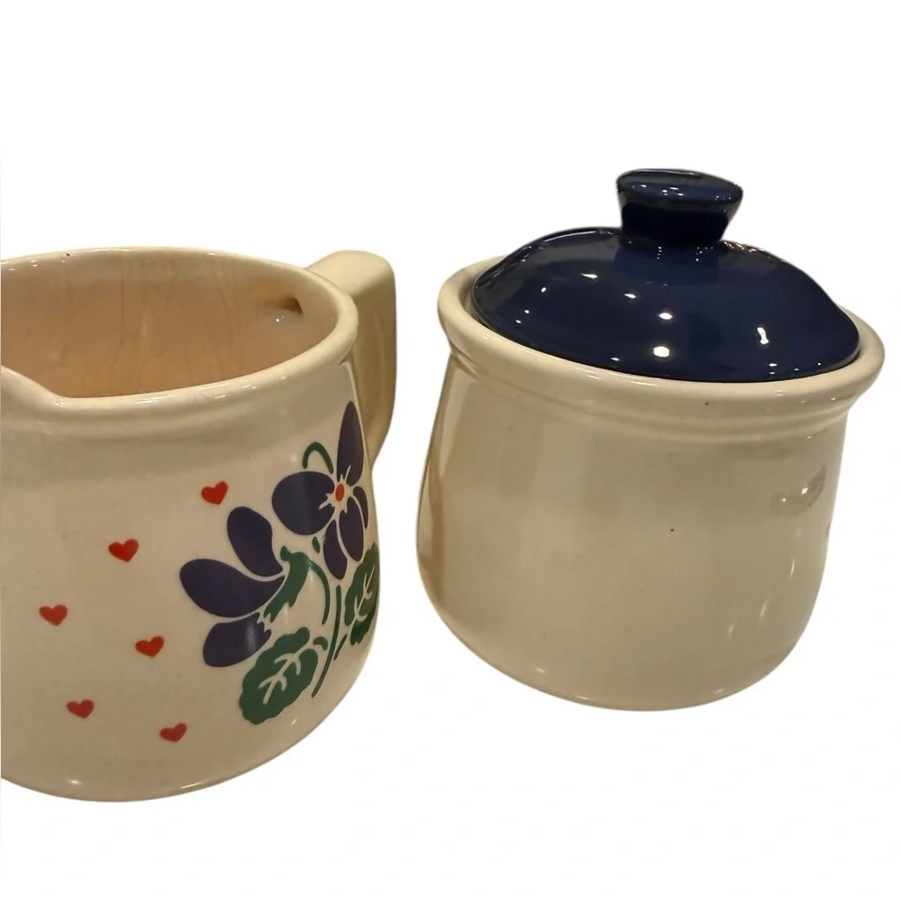 New Avenues “Violets are Blue”  Ceramic Creamer and Sugar Set Cottage Core 80’s